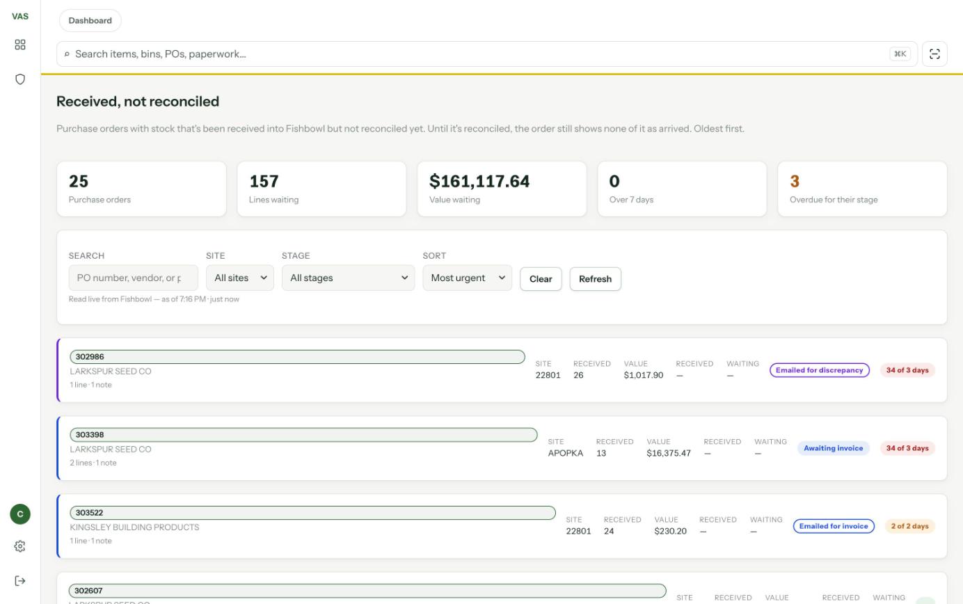 New UI — Received, not reconciled