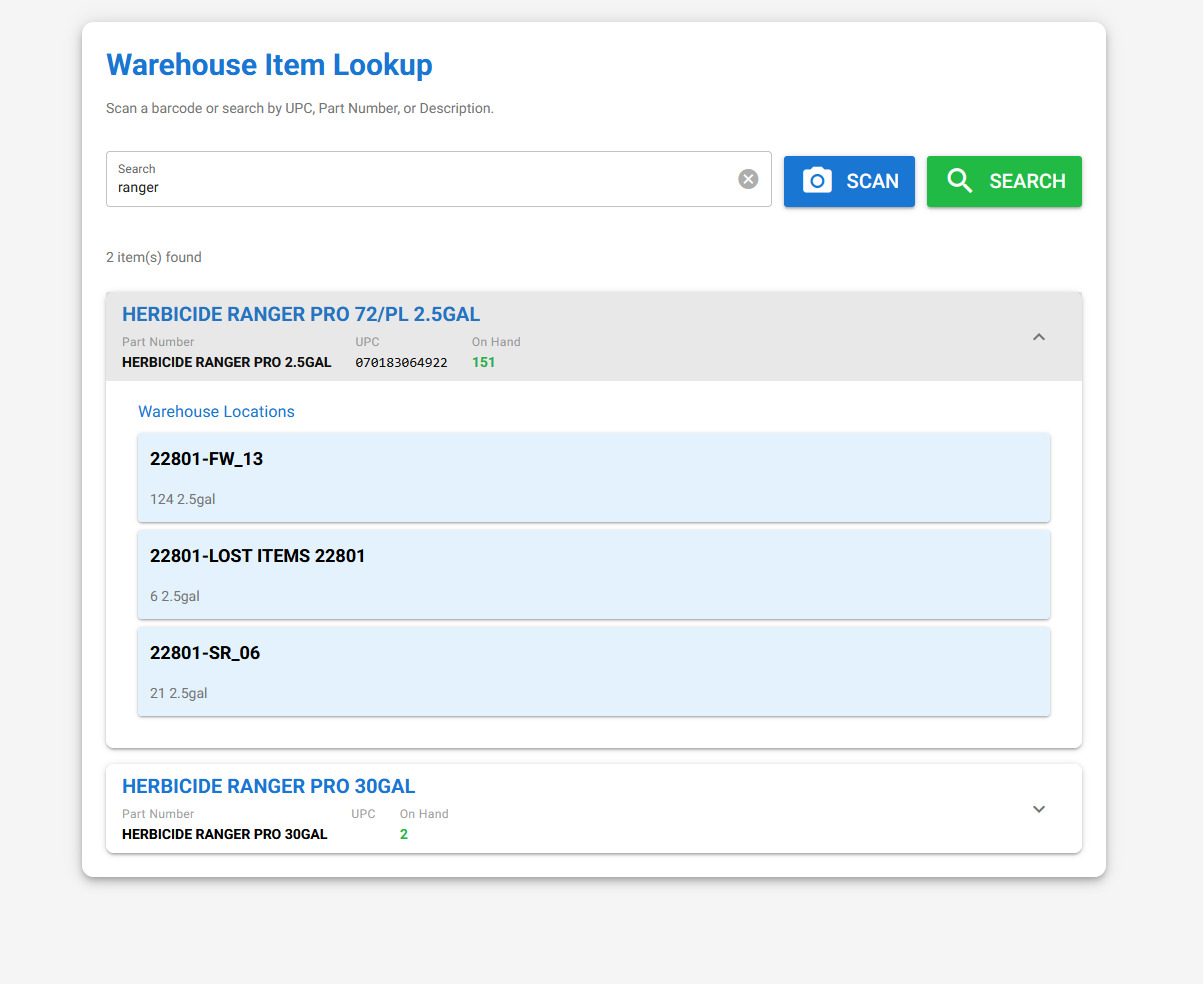 Old UI — Warehouse item lookup